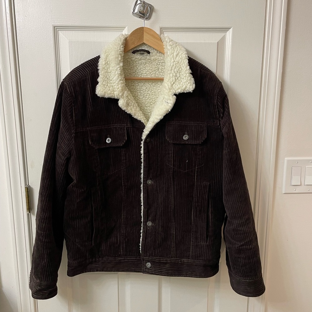 Bonobos chocolate brown corduroy and shearling jac